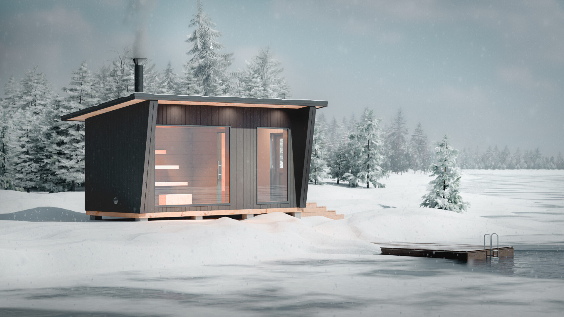 Saunan 3D-visualisointi – lisärenderit kesä- ja talvimaisemissa